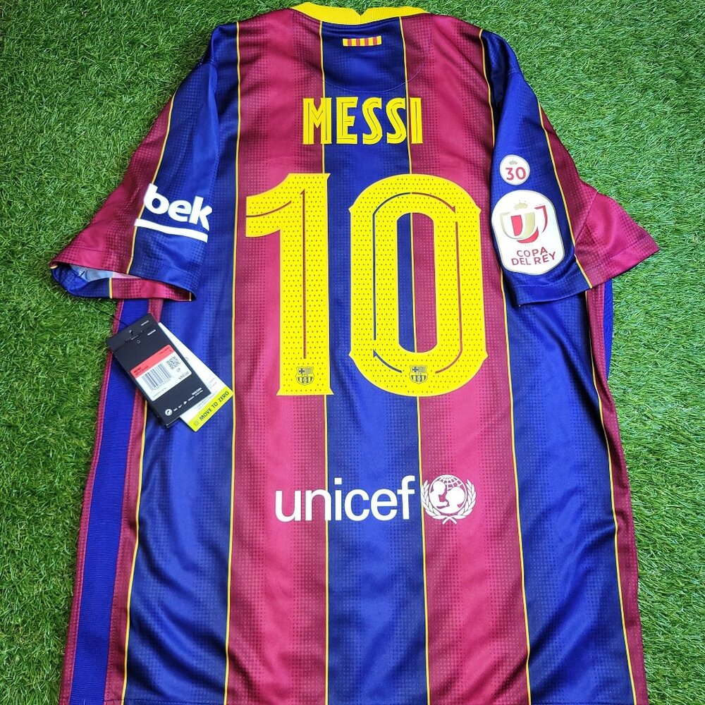 Messi Barcelona 2020 2021 COPA DEL REY LAST SEASON Home Soccer Jersey BNWT L